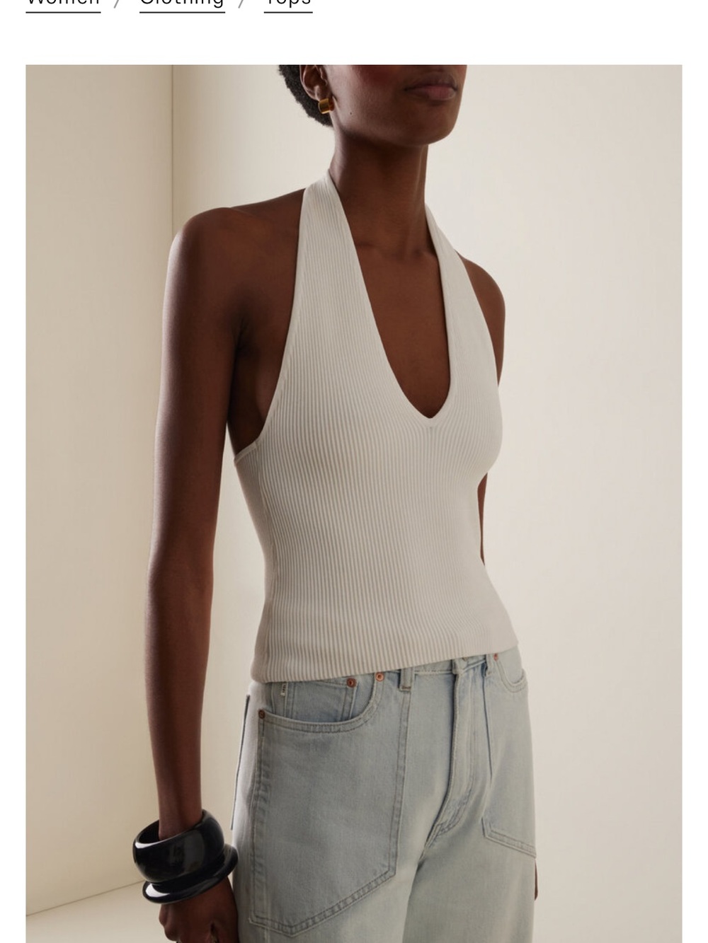 DL1961 Cream Ribbed Halter V-Neck Tank